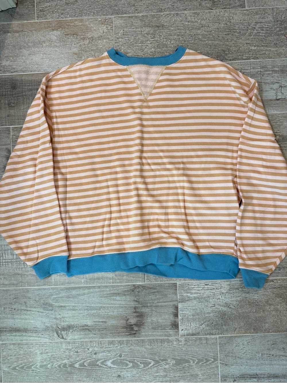We The Free Peach & Teal Striped Pullover